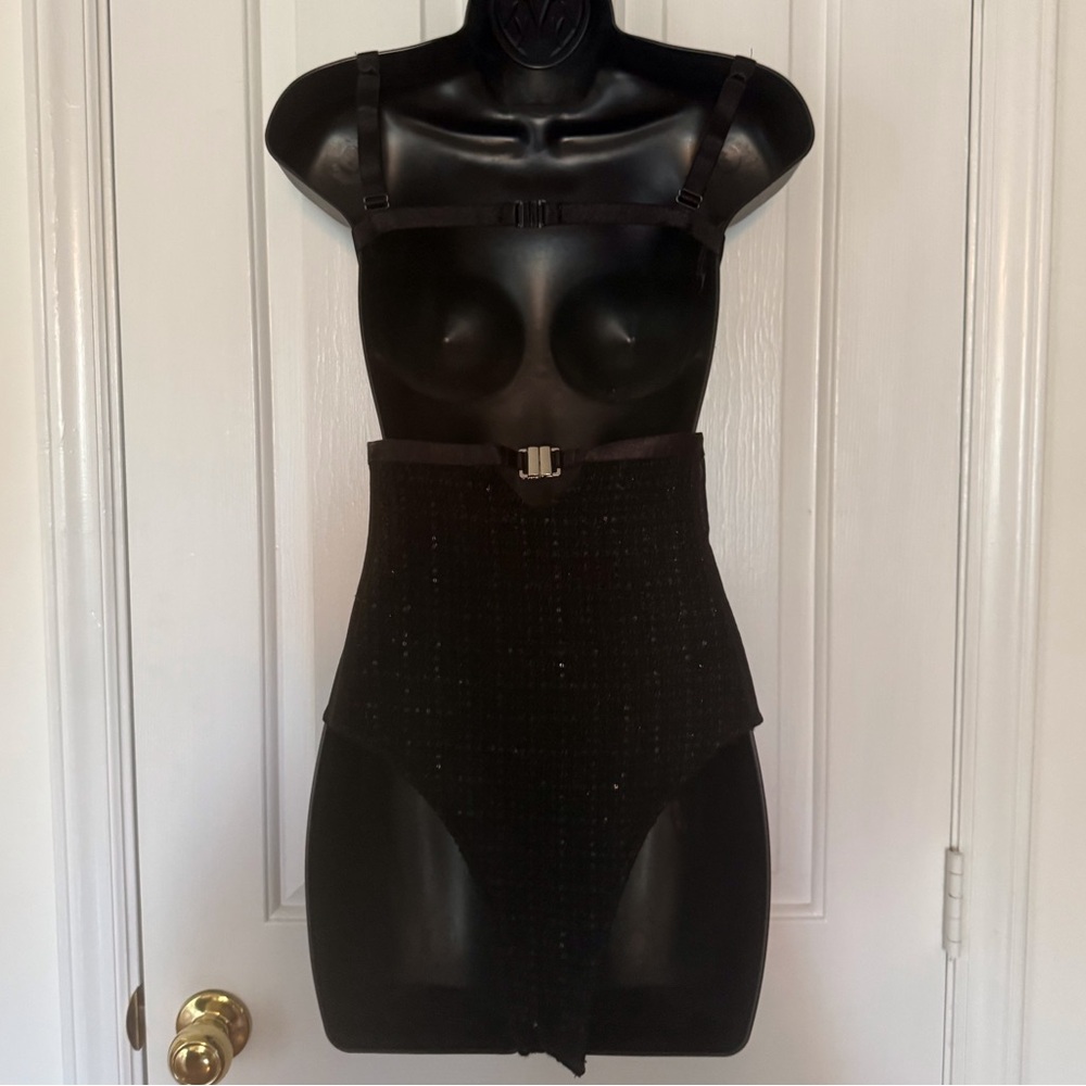 “GCDS” Bangon Sequin Tweed & Mesh Bustier Bodysuit - Picture 13 of 16